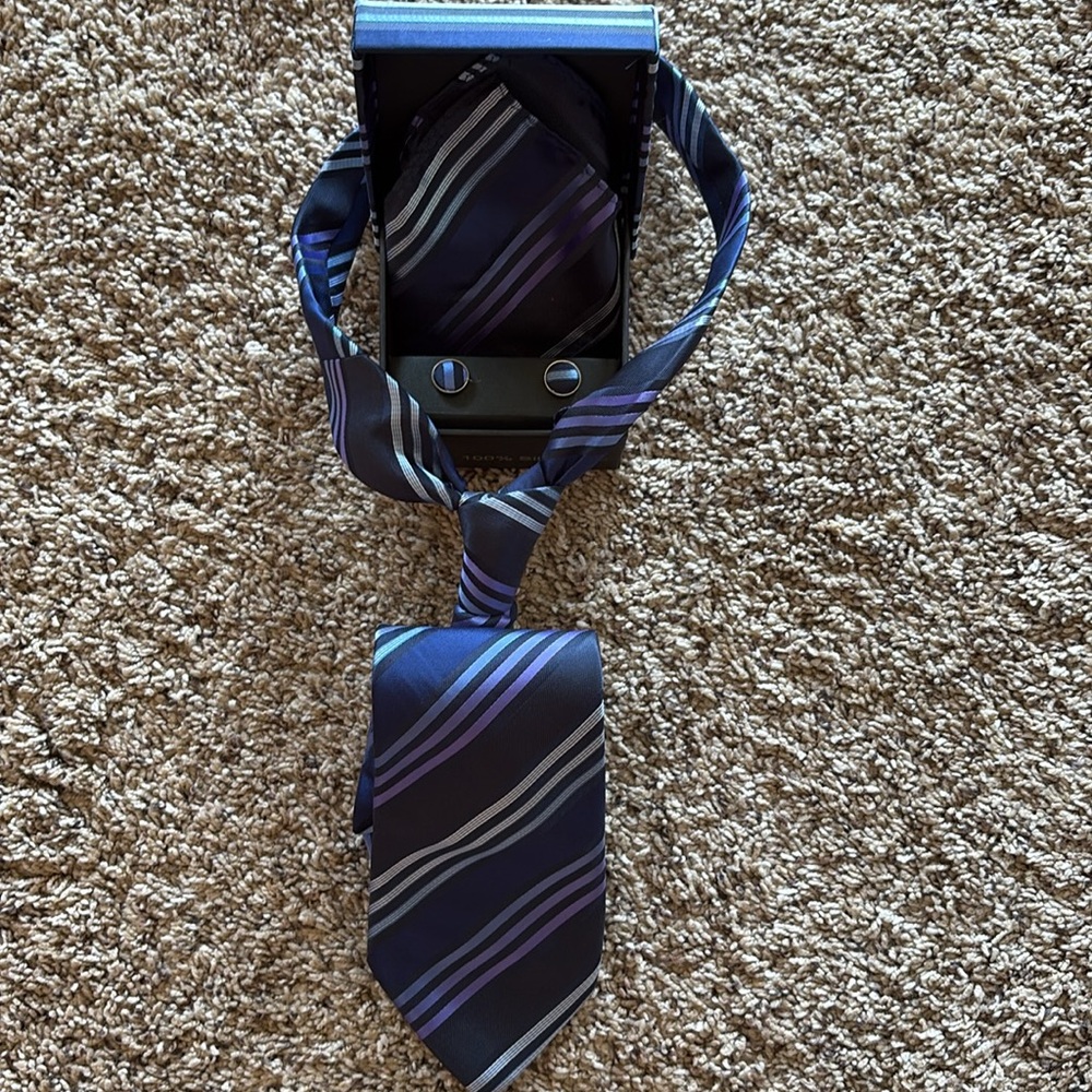 Elegant Blue Striped Tie Set